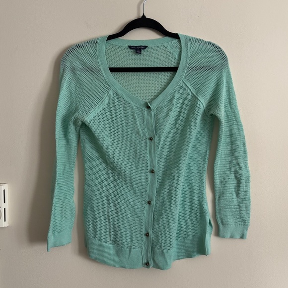 American Eagle Outfitters Sweaters - VTG Y2K American Eagle Cardigan Sweater Medium Lace‎ Open Knit Blue Teal